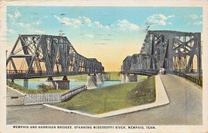 TN~MEMPHIS & HARRIHAN BRIDGE SPANNING MISSISSIPPI~1923 TO WHITTHORNE POSTCARD