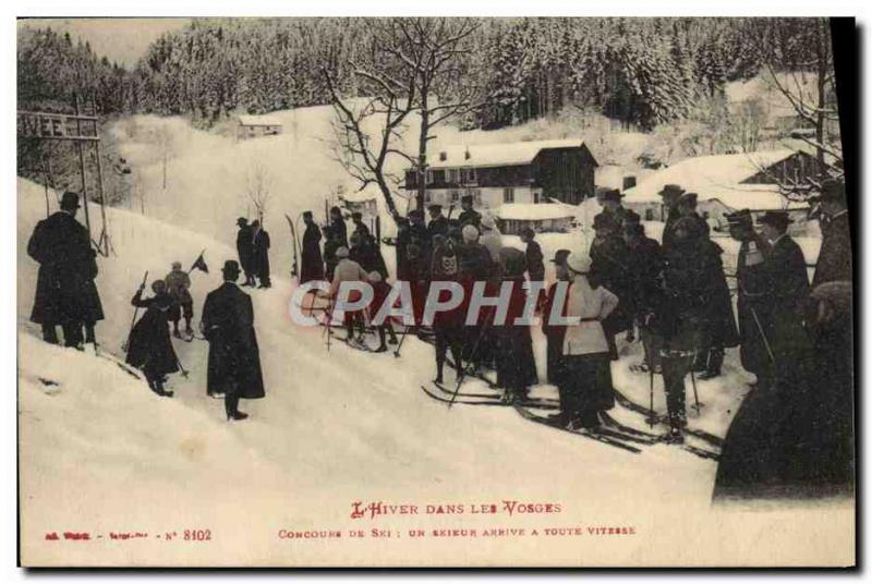Old Postcard of Sports & # 39hiver Ski Vosges ski contest A skier coming at f...