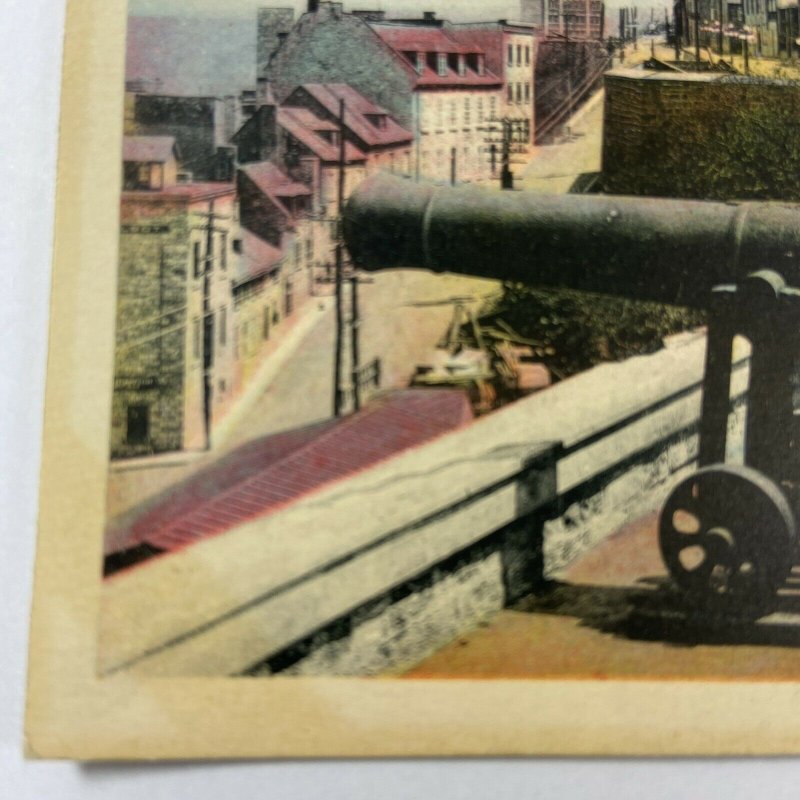 The Ramparts Quebec Canada Colored Canons Building Postcard Vintage