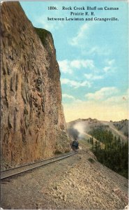 Postcard Idaho Train by Rock Creek Bluff on Camas Prairie Railroad ~1915 V199