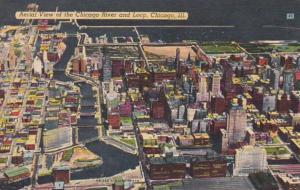 Illinois Chicago Aerial View Of The Chicago River and Loop 1948