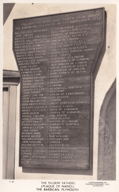 Pilgrim Fathers Plaque Of Names Barbican Plymouth Real Photo Old Postcard