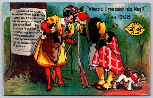 K50/ Leap Year 1908 Holiday Postcard Man Woman Love Hunting Rifle 46