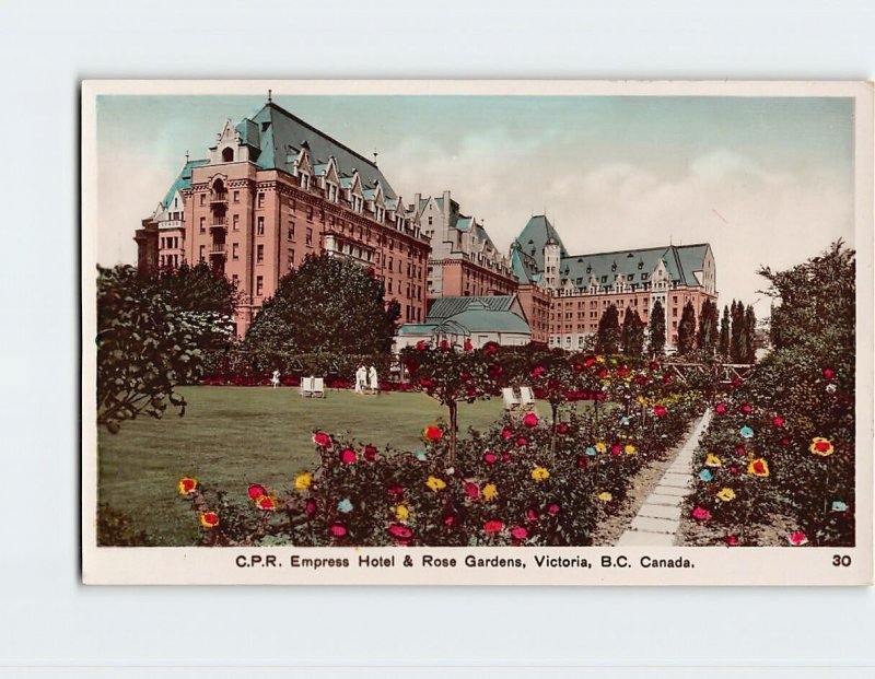 Postcard C. P. R. Empress Hotel & Rose Gardens Victoria Canada