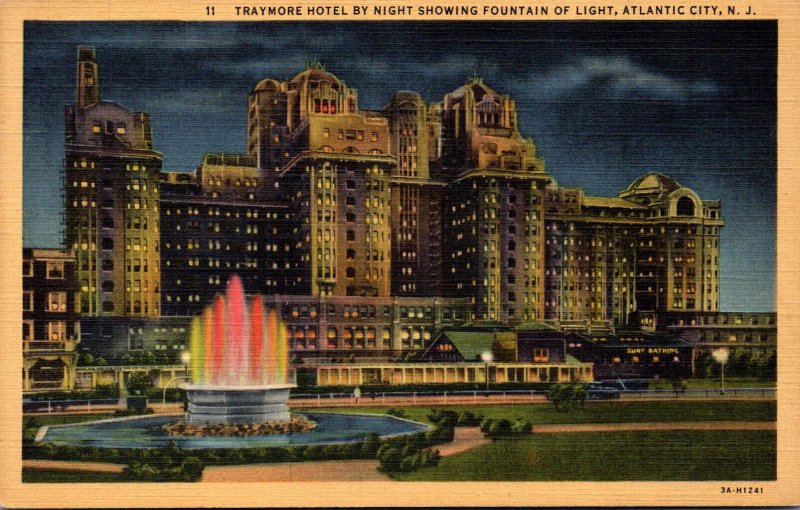 New Jersey Atlantic City Traymore Hotel By Night Showing Fountain Of Light Cu...