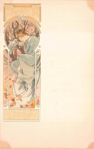 WINTER WOMAN MUCHA 3rd SERIES ART NOUVEAU POSTCARD (c. 1900)