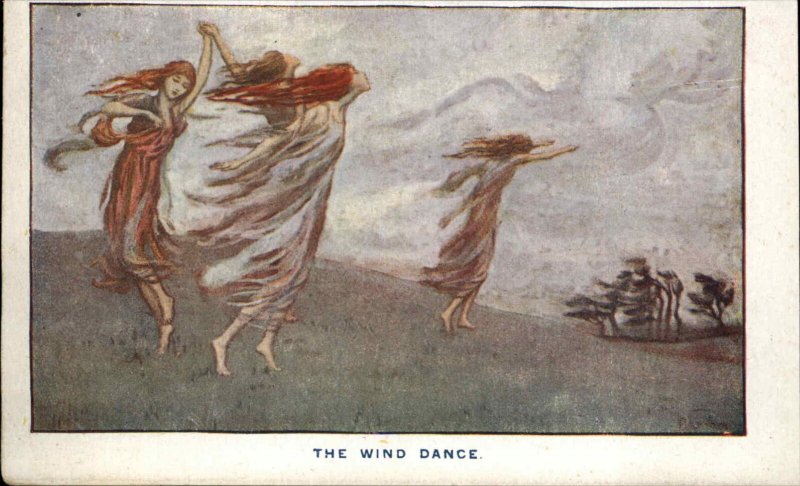 Wind Dance Ethereal Fantasy Beautiful Women Dancing Vintage Postcard