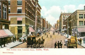 Wheelock Postcard; First Avenue from Columbia Street, Seattle WA  c1907 Unposted