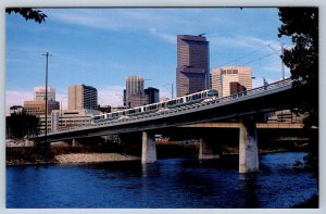 1985 Calgary Transit LRT Train, North-East Line, Bow River Bridge, AB Postcard