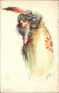 May Farini Beautiful Woman Native American Indian Blanket & Feather Postcard