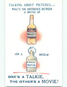 Unused Bamforth comic BOTTLE OF WHISKEY COMPARED TO CRAZY WATER k8002@