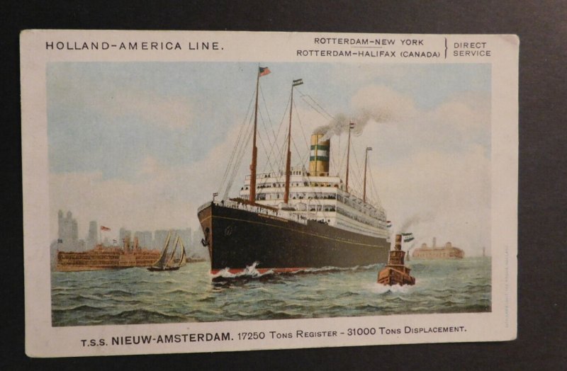 Mint Ship Postcard Holland America T.S.S. Liner Nieuw Amsterdam