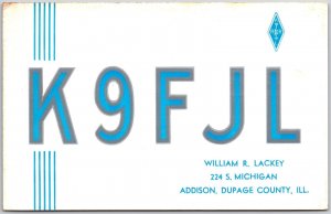 1964 QSL Radio Card K9FJL Dupage County IL Amateur Radio Station Posted Postcard