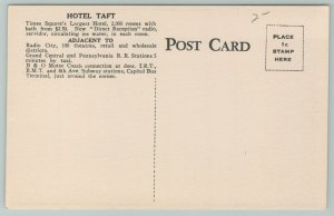 New York City~Hotel Taft Building~Tap Room~Grill~Lobby~Vintage Postcard