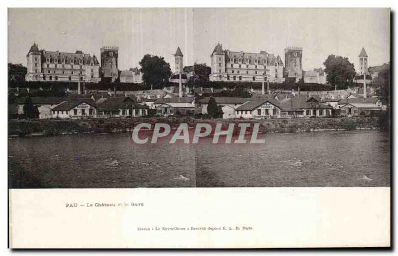 Stereoscopic Card - Pau - The Chateau and the Gave - Old Postcard