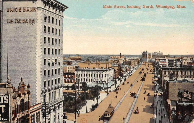 main street looking north winnipeg manitoba canada L4523 antique postcard