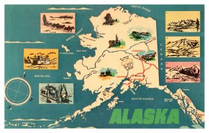 Postcard State Map -Alaska - topography tourism