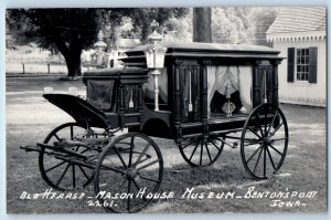 Bentonsport Iowa IA Postcard RPPC Photo Old Hearse Mason House Museum c1940's