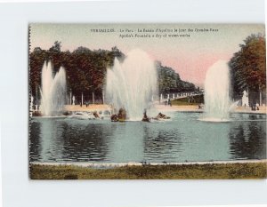 Postcard Bassin d'Apollon/Apollo Basin/Fountain Water-Works Day Versailles