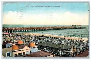 1914 Pier Beach Exterior Building Long Beach California Vintage Antique Postcard