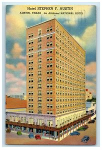 1940 Austin Texas TX, Hotel Stephen F. Austin Building Street View Cars Postcard