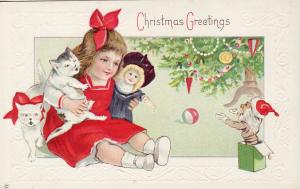 CHRISTMAS  SANTA JACK in BOX doll CAT postcard Ser 338E