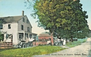 Enfield CT Office Church Family of Shakers Old Cars Postcard