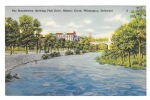 Wilmington DE Creek Brandywine River Park Drive Vtg Linen Postcard Delaware