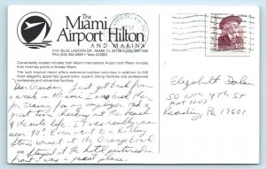 MIAMI, Florida FL ~ Birdseye MIAMI AIRPORT HILTON at Dusk 1989 ~ 4x6 Postcard