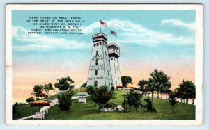 IRISH HILLS, MI~GRAY Observation TOWER on KELLY KNOLL c1920s Roadside Postcard