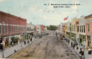 Idaho Falls Idaho Broadway Looking East Vintage Postcard AA22397