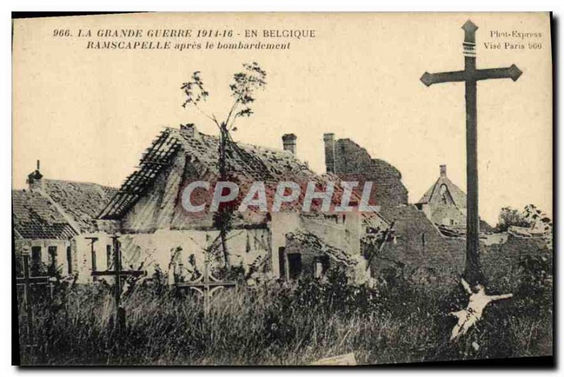 Old Postcard Militaria Great War 1914 16 In Belgium Ramscapelle after bombing