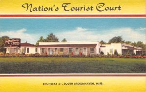 South Brookhaven Mississippi Nation's Tourist Court Vintage Postcard AA57278