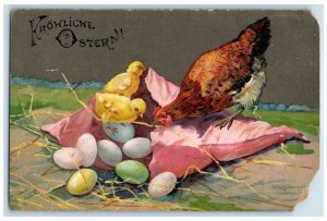 c1910's Easter Chicken Hen Eggs Embossed Latvia Russia Posted Antique Postcard