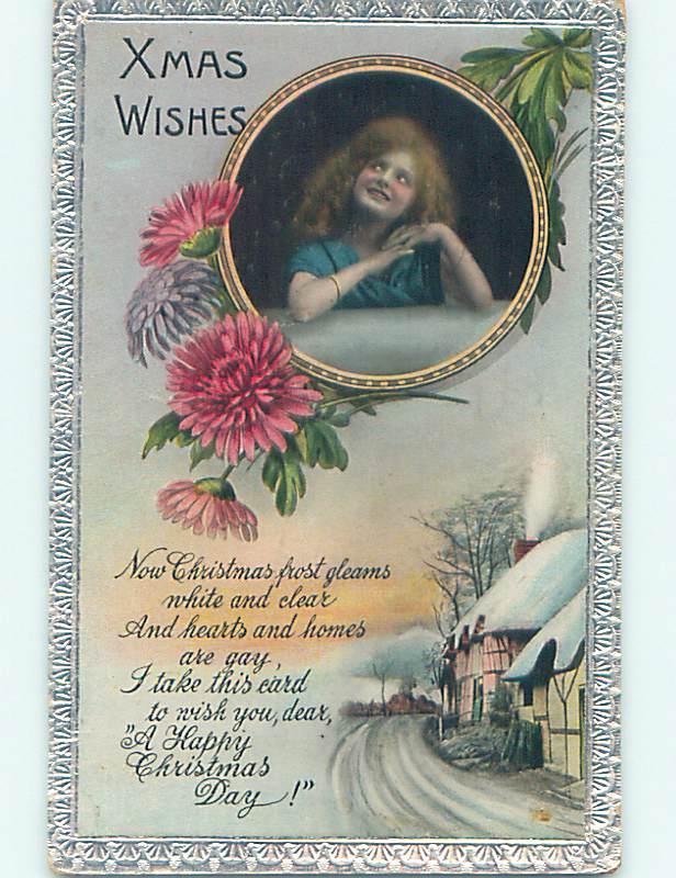 Divided-Back christmas GIRL WITH FLOWERS AND XMAS WISHES o4131