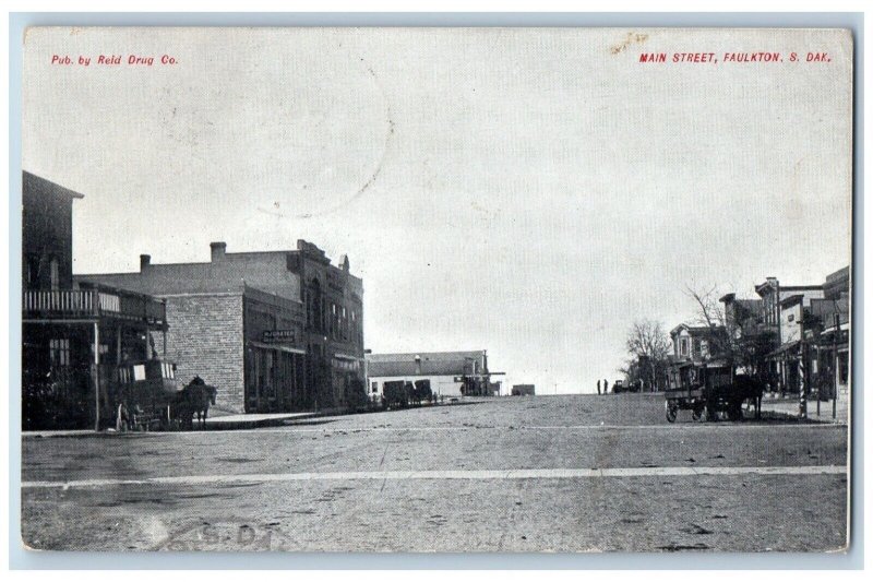 Faulkton South Dakota SD Postcard Main Street Road Horse Carriage Building 1909