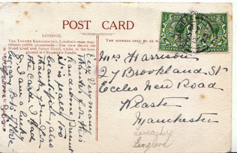 Genealogy Postcard - Harrison - Eccles New Rd - Weaste - Manchester - Ref 4555A