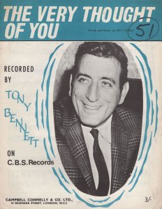 Tony Bennett The Very Thought Of You Rare Sheet Music