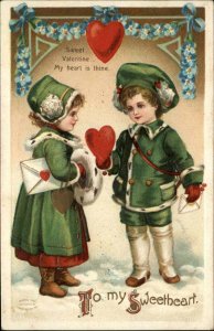Valentine Little Girl and Boy Winter Children's Fashion c1910 Postcard