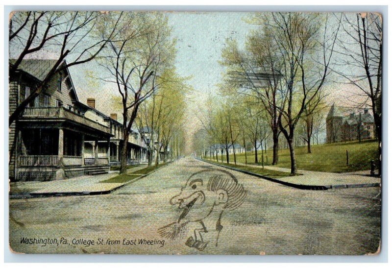 Washington PA, College St. From East Wheeling Hand Drawn Art Doodle Postcard