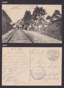 GERMANY 1916, Fieldpost card, Train station and hospital, Chambley, WWI