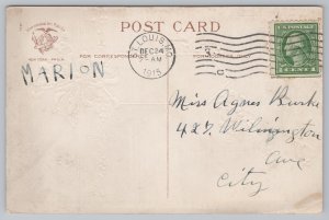 Christmas~Mistletoe Bursts Over Gated Winter Road~Embossed~IAPC~1915 Postcard 