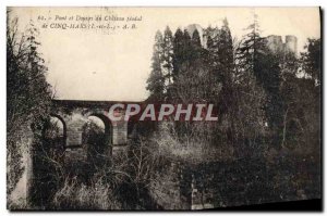 Old Postcard Moat Bridge and the Castle of Cinq Mars Feodal