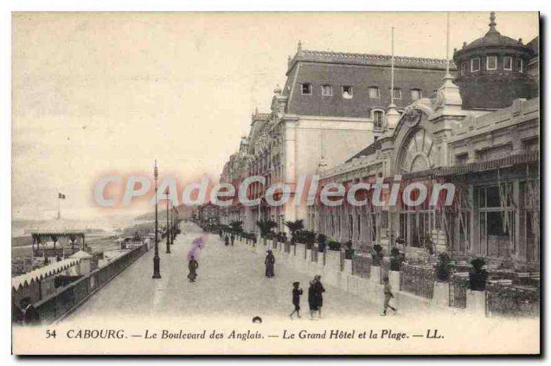 Old Postcard Cabourg Boulevard Des Anglais Grand Hotel And Beach