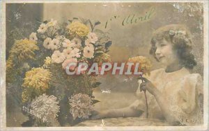 Postcard Old Child Flowers