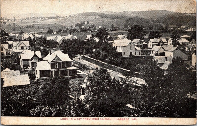 Postcard Looking West from High School in Hillsboro, Wisconsin~131189