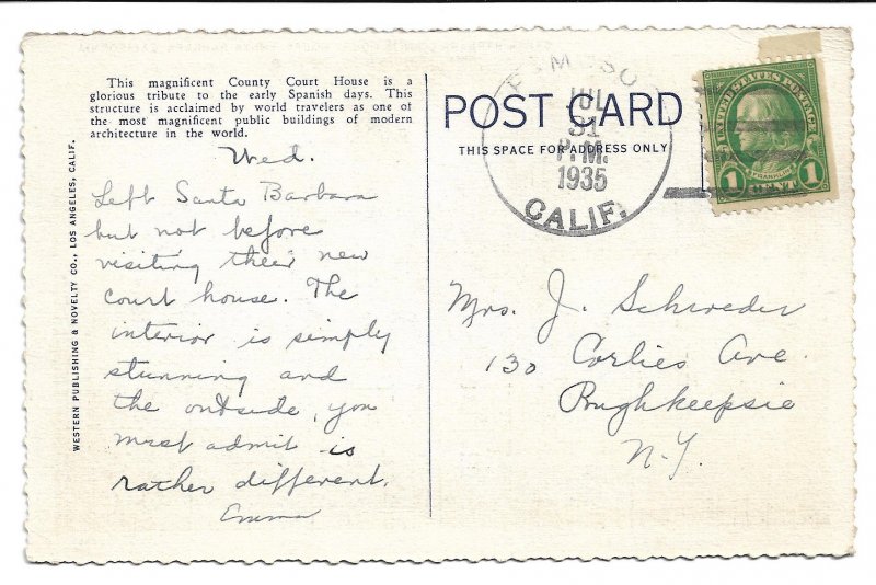 Santa Barbara, CA - County Court House - 1935