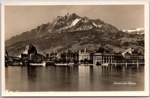 Luzern und Pilatus Switzerland Mountain In The Distance RPPC Real Photo Postcard