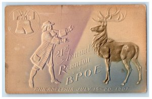 1907 BPOE 21st Annual Reunion Elk Philadelphia Airbrushed Liberty Bell Postcard 