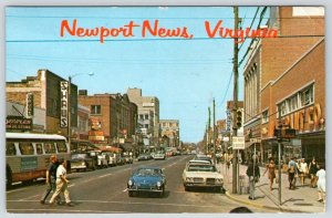 1972 NEWPORT NEWS VA WASHINGTON AVE CLASSIC CARS BUS PEOPLES DRUG STORE SHAWS